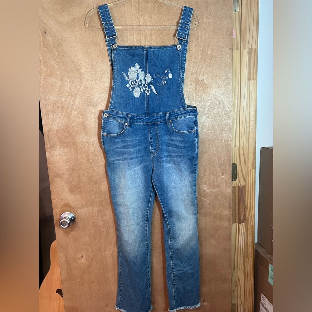 POL Embroidered Blue Denim Overalls
